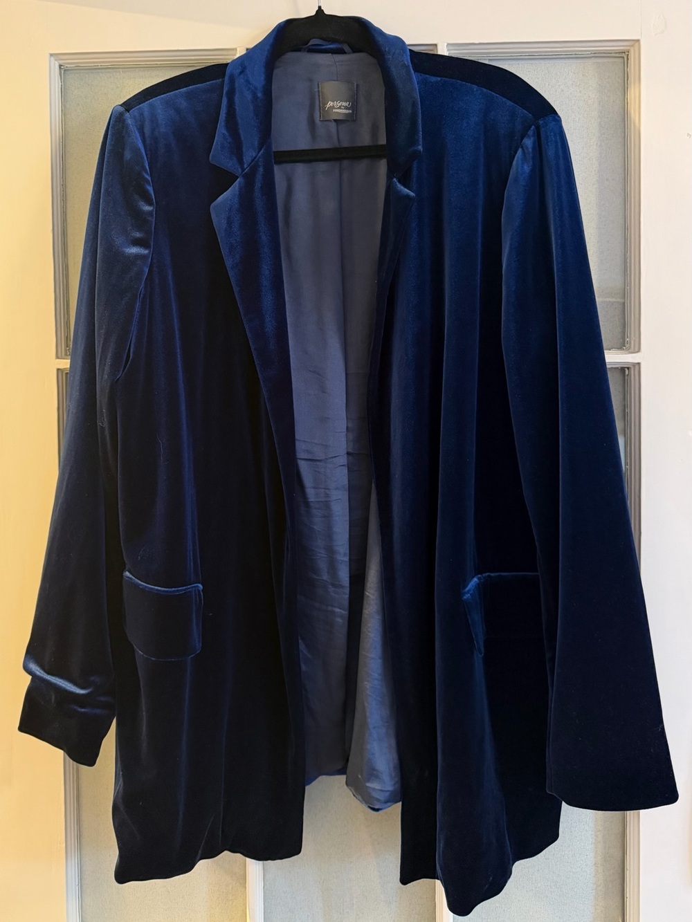 Persona by Marina Rinaldi Blue Velvet Open-Front Women's Blazer Jacket